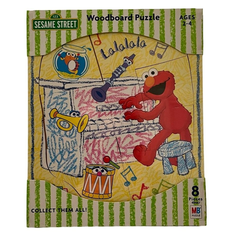 Hasbro Milton Bradley Sesame Street Woodboard Puzzle 2003 Elmo's World 8 Pieces